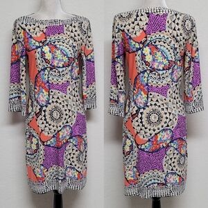 Eci Multi-color Abstract Boho Print Round Neck Midi Dress 4